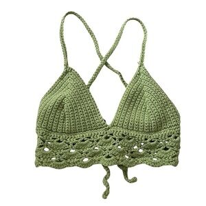 HAND KNIT Handmade Boho Crochet Knit Bra Top Green One Size